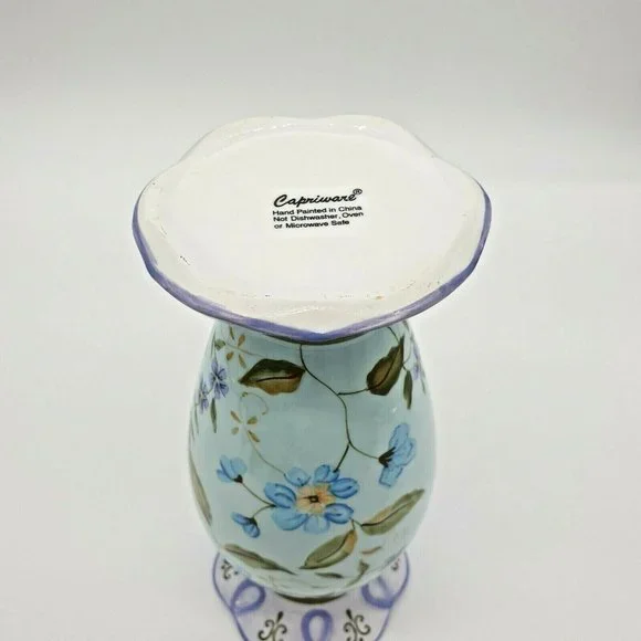 Capriware 11" Vase Hand Painted Collectable Blue Purple Floral Country Accent - Picture 6 of 11